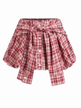 Plaid flannel shirt skirt. Bubble hem 90s grunge skirt.